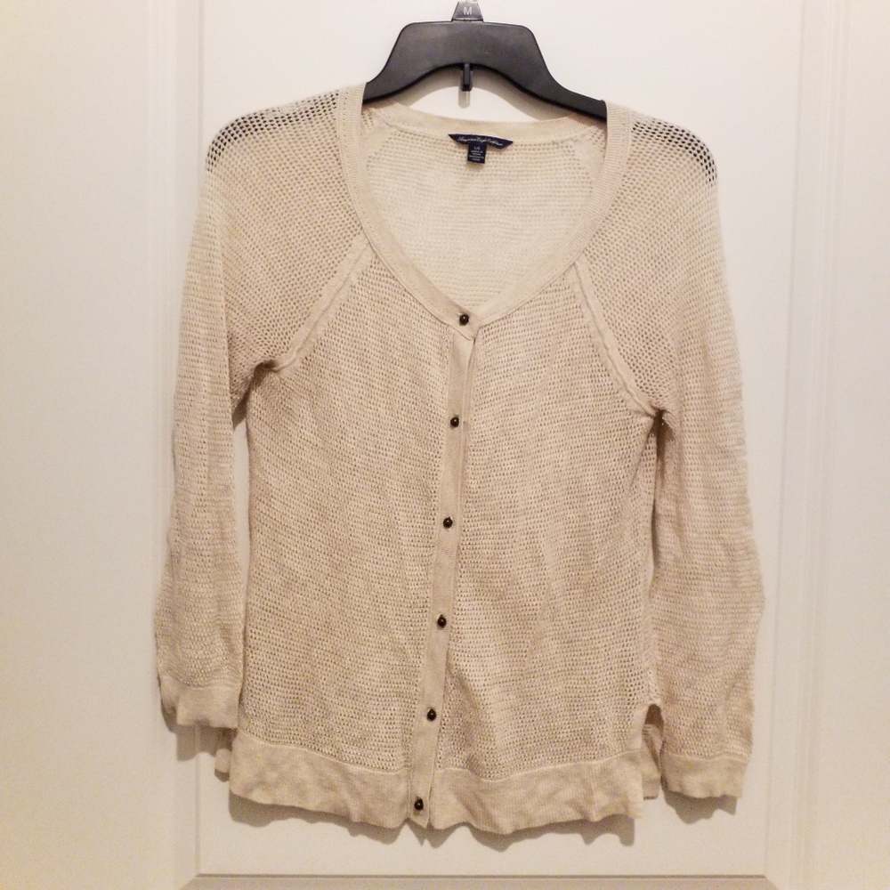 American Eagle Open Knit Button Up Sweater, Size L